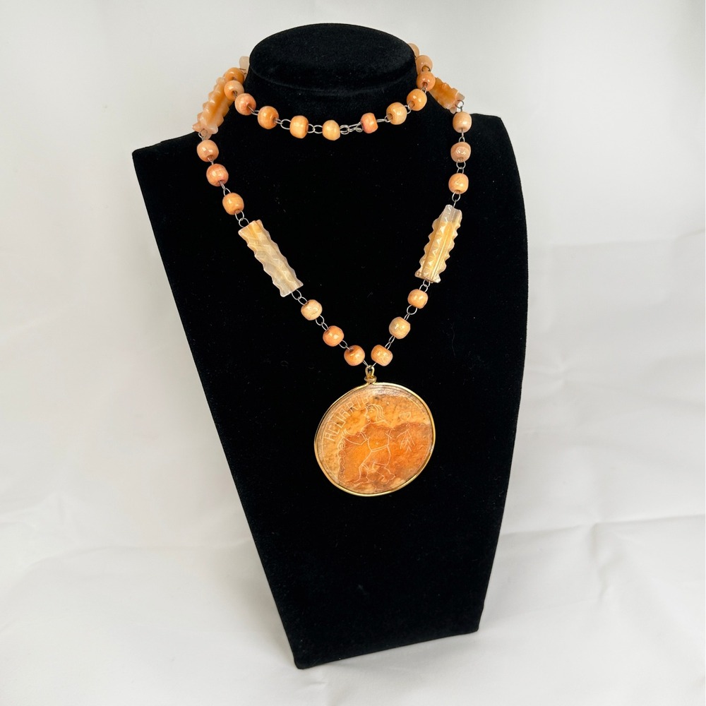 Vintage Custom Engraved Carnelian Intaglio Pendant Necklace Toasting Figure View 5